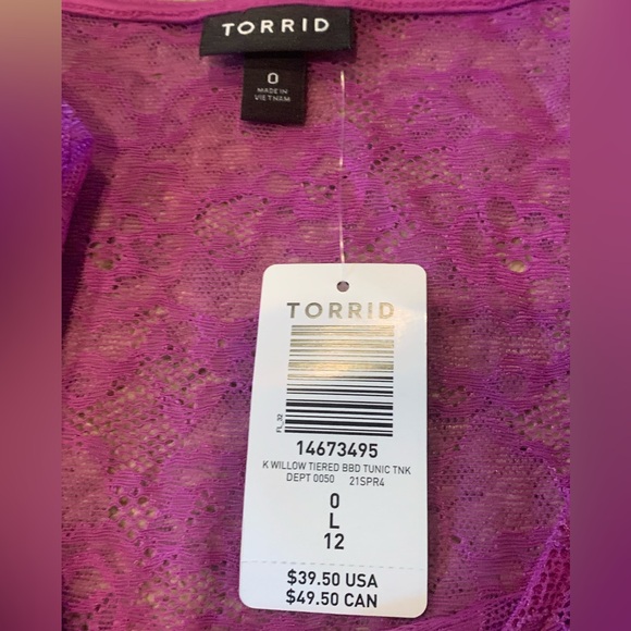 Torrid Violet K Willow Tiered BBD Tunic Tank Size 0 - Picture 3 of 3